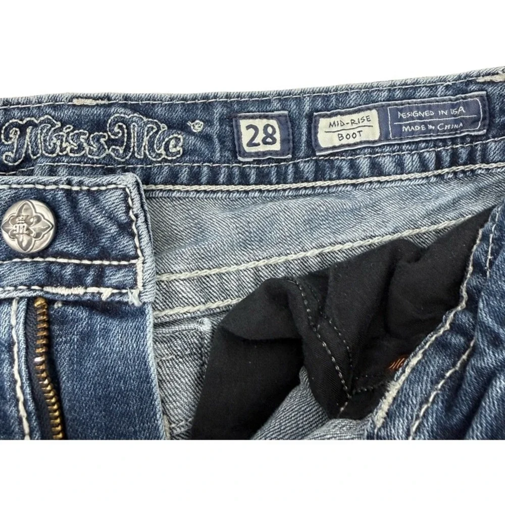 MISS ME 28 *FLAW Bootcut Jeans Blue Mid Rise Rhinestone Embellished Y2K MV5190B7